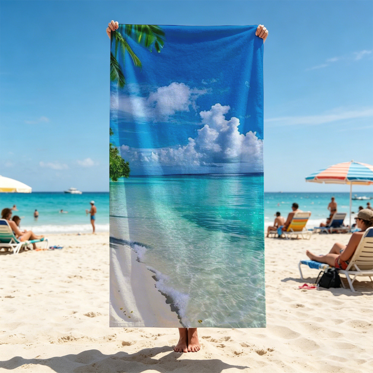 Tropical Beach with Crystal Clear Water and Palm Trees - Beach towels