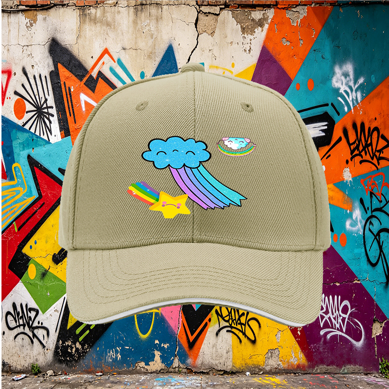 Unisex Classic Sandwich Hat with Rainbow Star and Cloud Print - Perfect for Casual Outings, Outdoor Activities, and Everyday Wear - Ideal for Adults and Teens Seeking Fun, Colorful Headwear