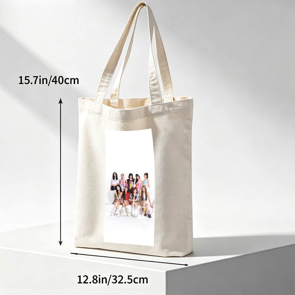 K-pop Girl Group in Casual Outfits Posed on White Background - Canvas tote bags