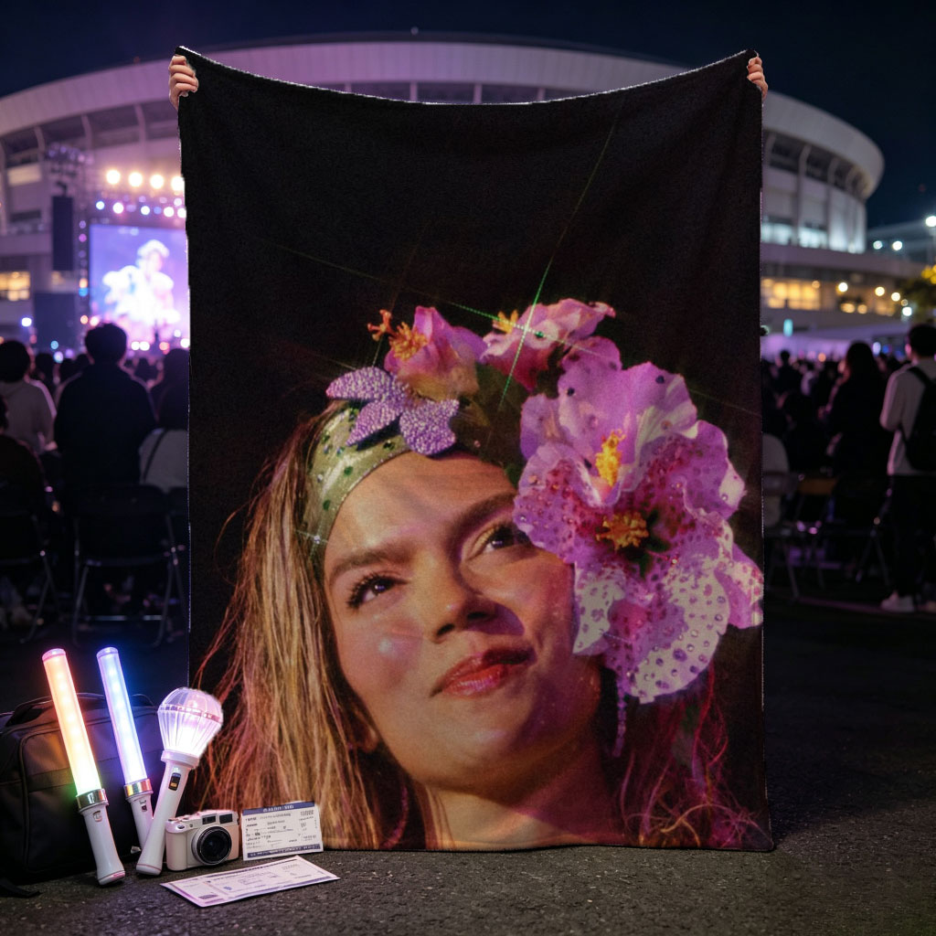 Rita Ora Wearing a Floral Headpiece at a Performance - Blankets
