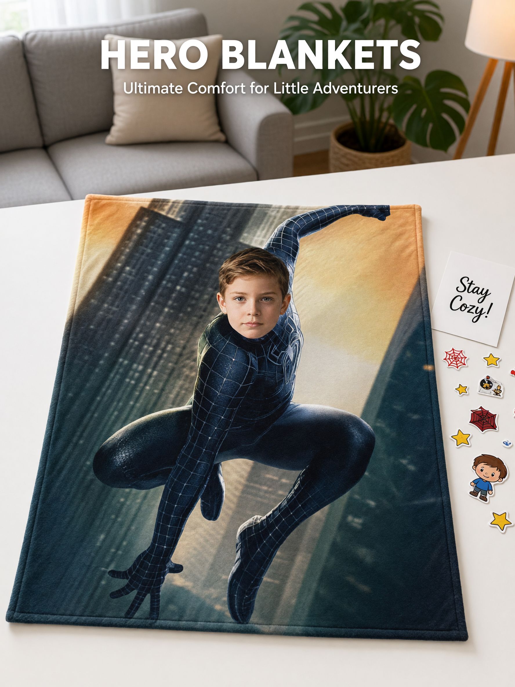 Personalized Superhero Face Photo Blanket Custom Flannel Fleece Throw Ultra Soft Anti Pilling Cozy Bedding Gift