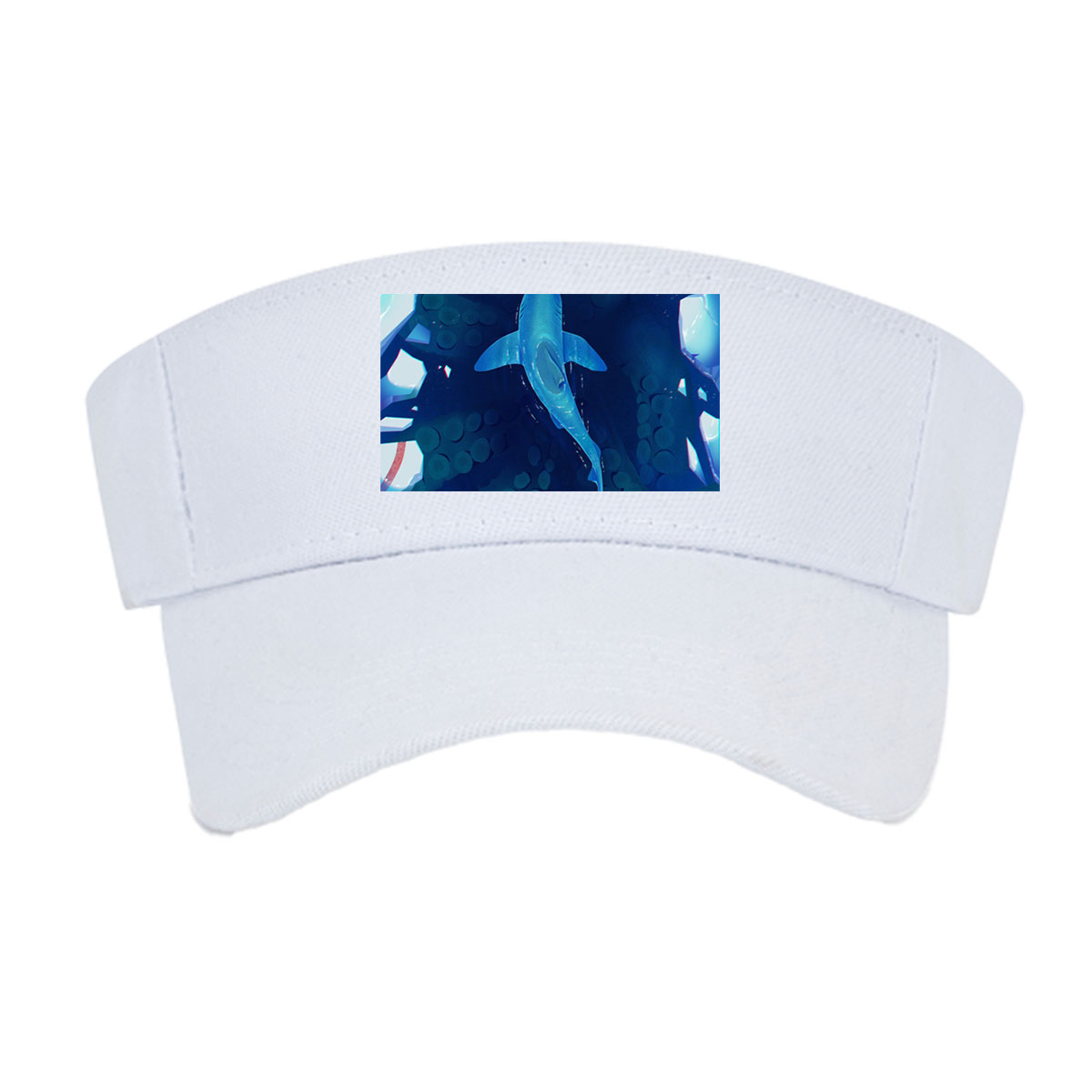 Shark swims through icy coral reef in deep blue ocean -  Visor cap