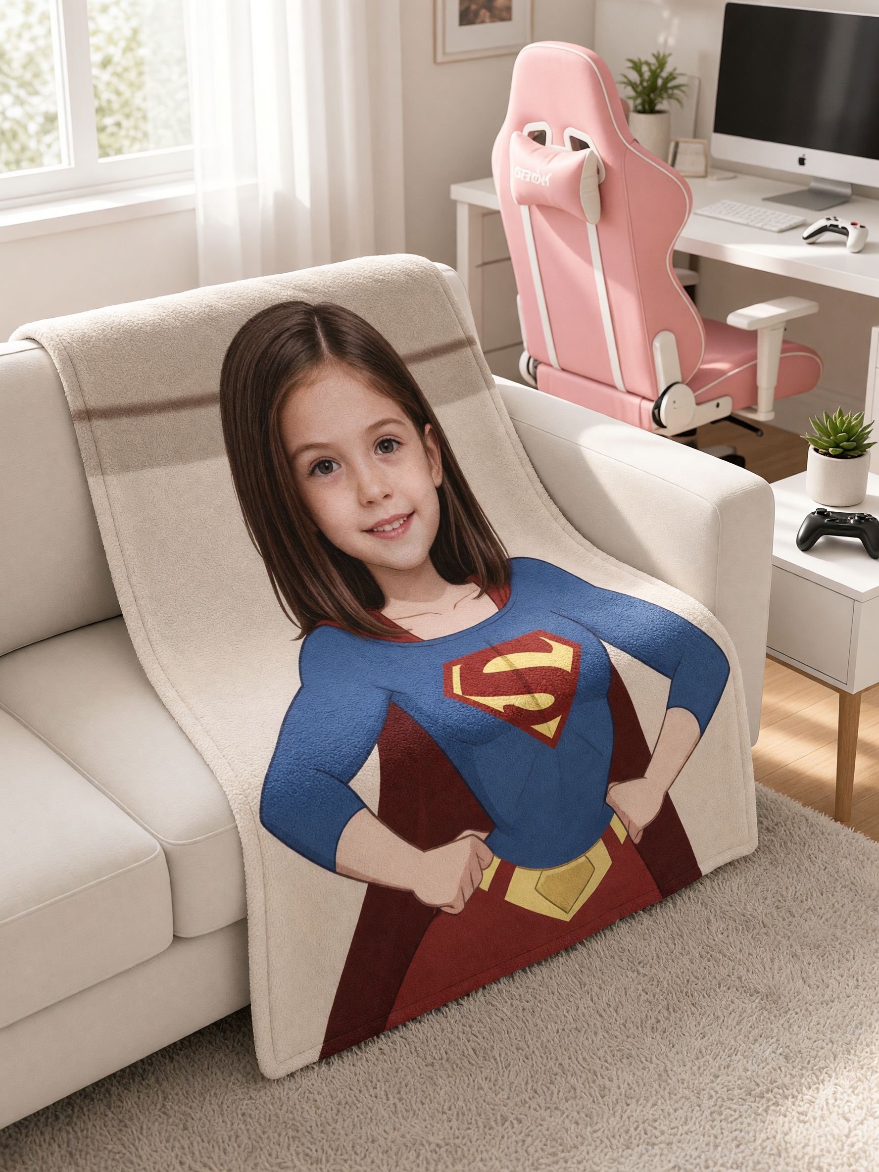 Personalized Superhero Face Blanket, Custom Photo Print Soft Flannel Throw, Cozy Keepsake Gift for Kids and Family