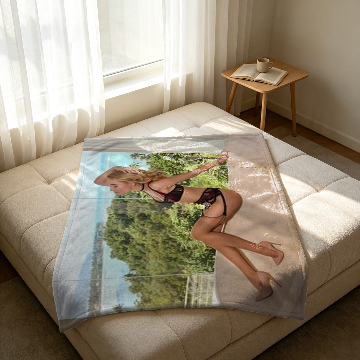 American Flag Suspenders Beauty Sitting Topless - Blanket