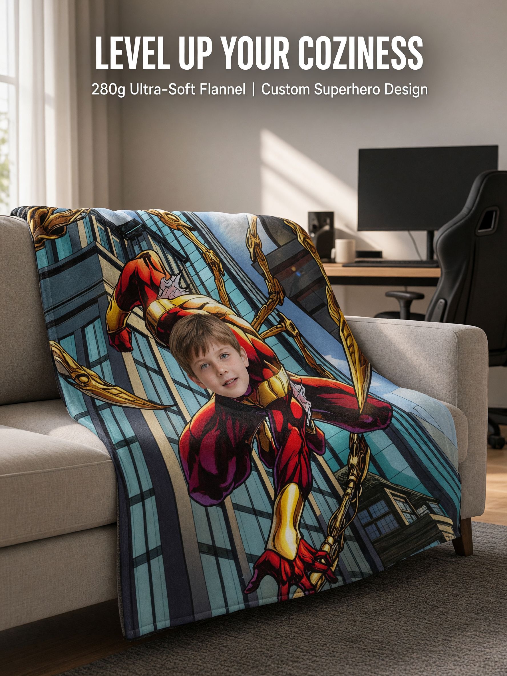 Custom Face Superhero Blanket, Personalized Flannel Comic Throw for Kids and Adults, Ideal Personalized Gift