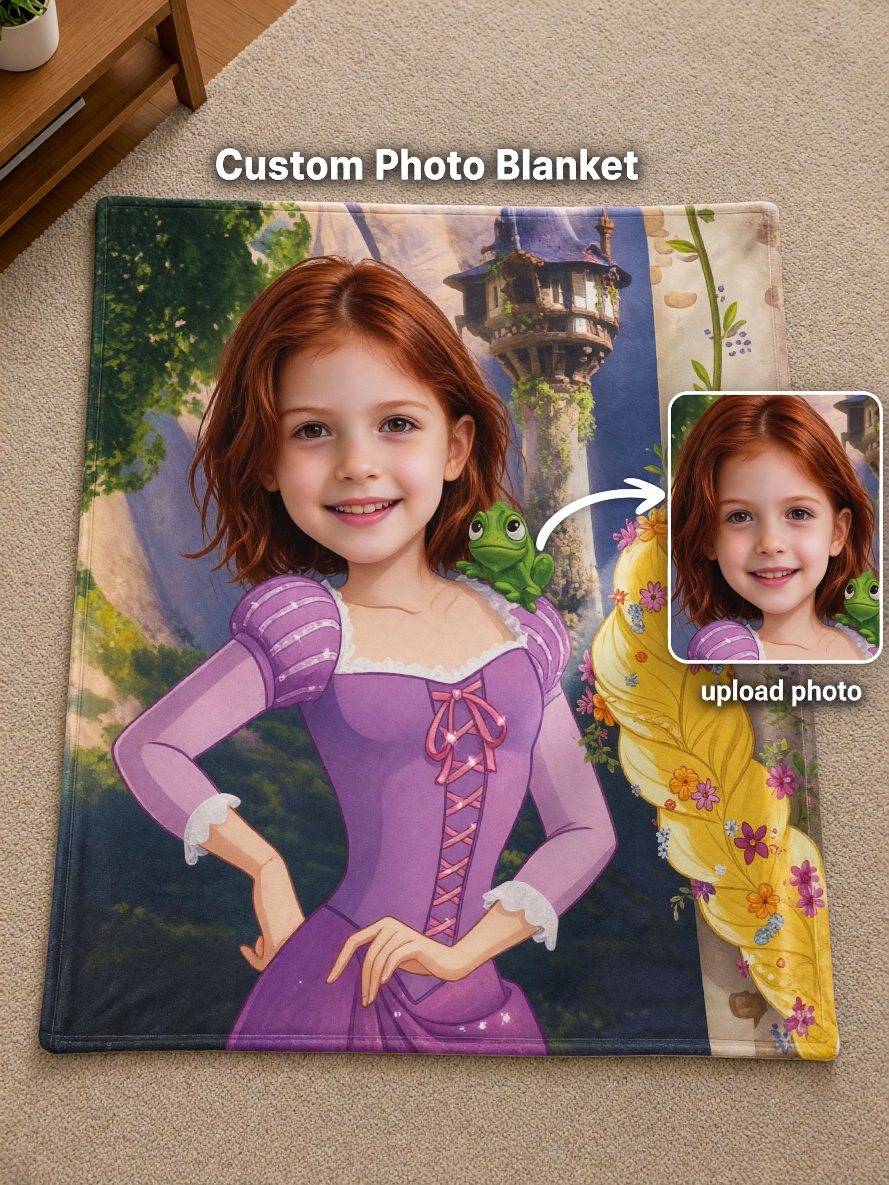 Custom Princess Face Photo Blanket Ultra Soft Flannel Throw Cozy Personalized Gift for Girls Couch Bed Decor