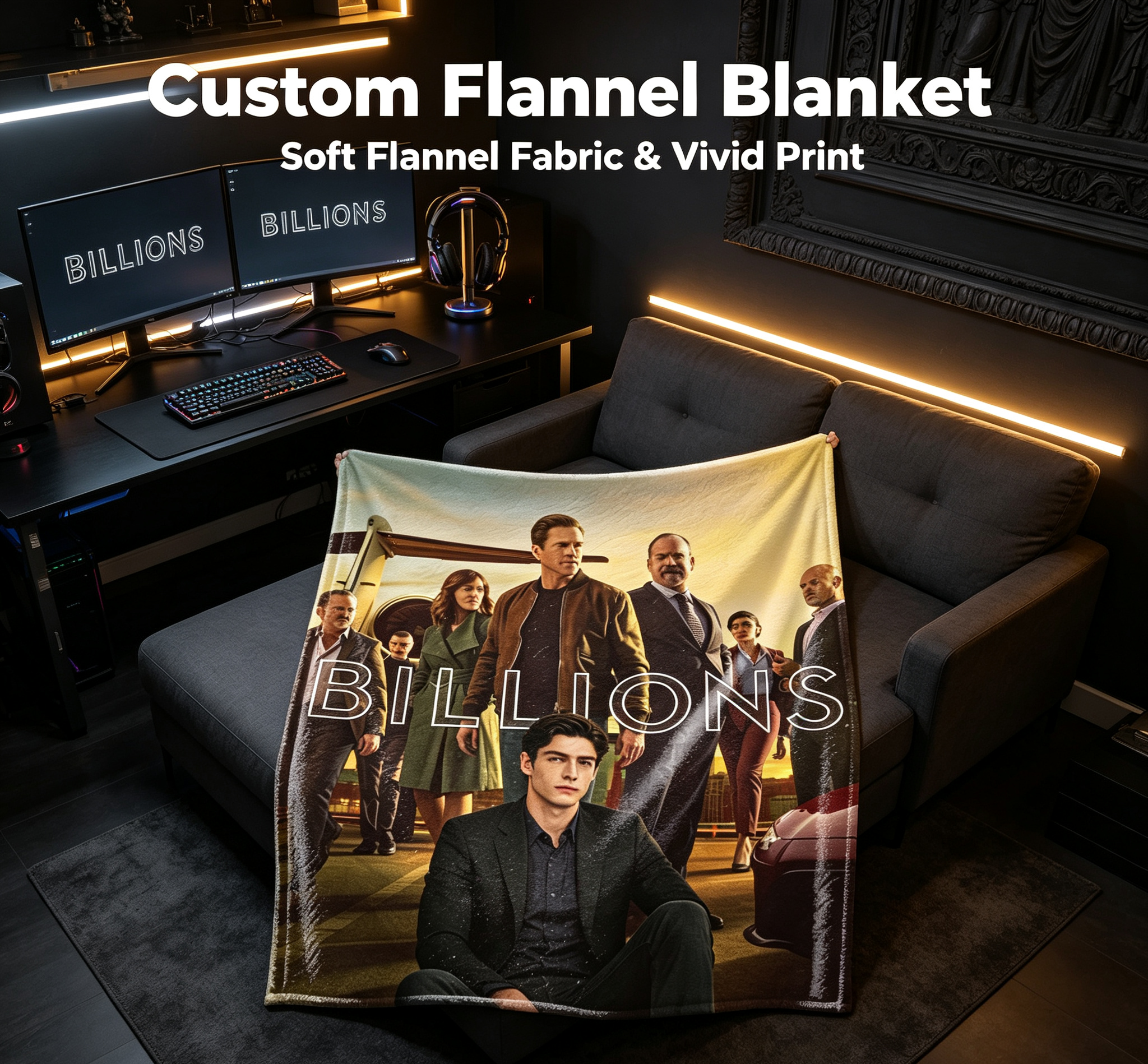Custom Face Blanket Billions TV Show Flannel Blanket Perfect for Fans of the Drama Series Ideal for Couch Comfort or as a Unique Gift or Giveaway