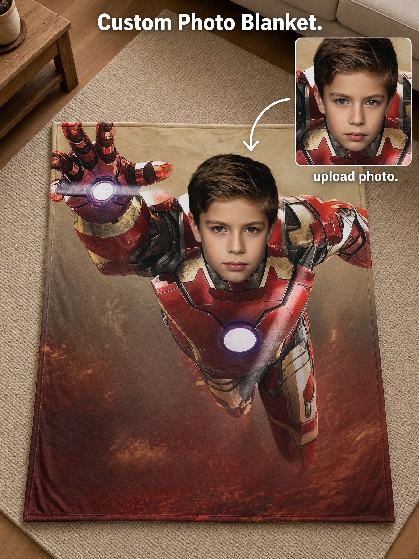 Custom Photo Superhero Face Blanket Personalized Ultra Soft Flannel Throw Fleece Bed Sofa Cover Unique Keepsake Gift
