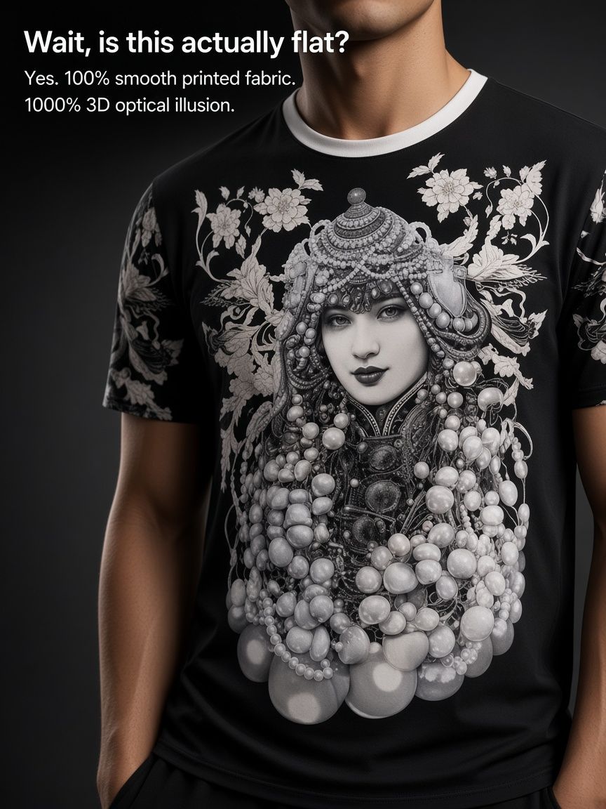 Asian Opera Empress 3D Optical Illusion Graphic Tee Breathable Athletic Mesh T-Shirt Casual Sports Wear
