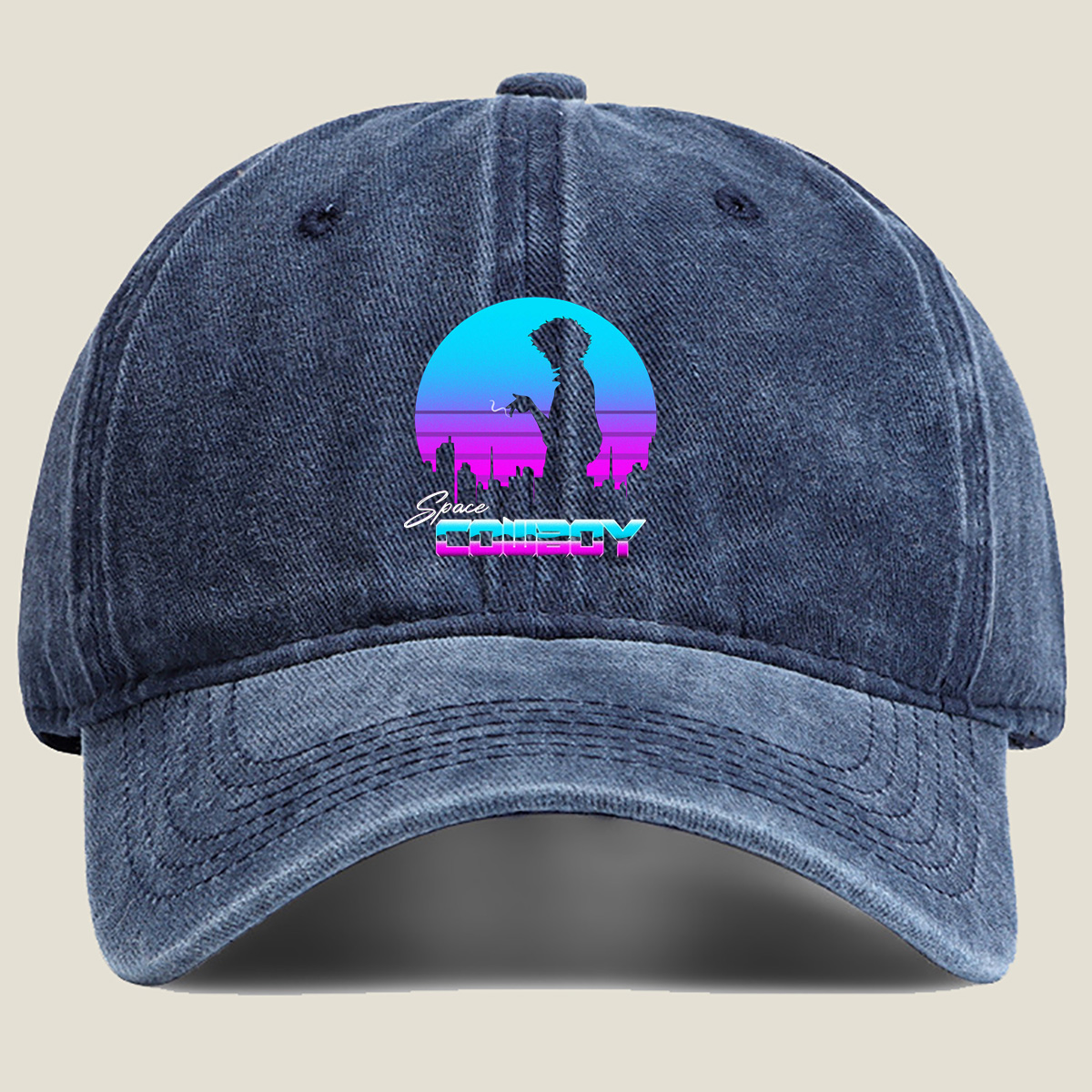 Space Cowboy - Silhouette of a Man Against a Retro-Futuristic Cityscape - Hat