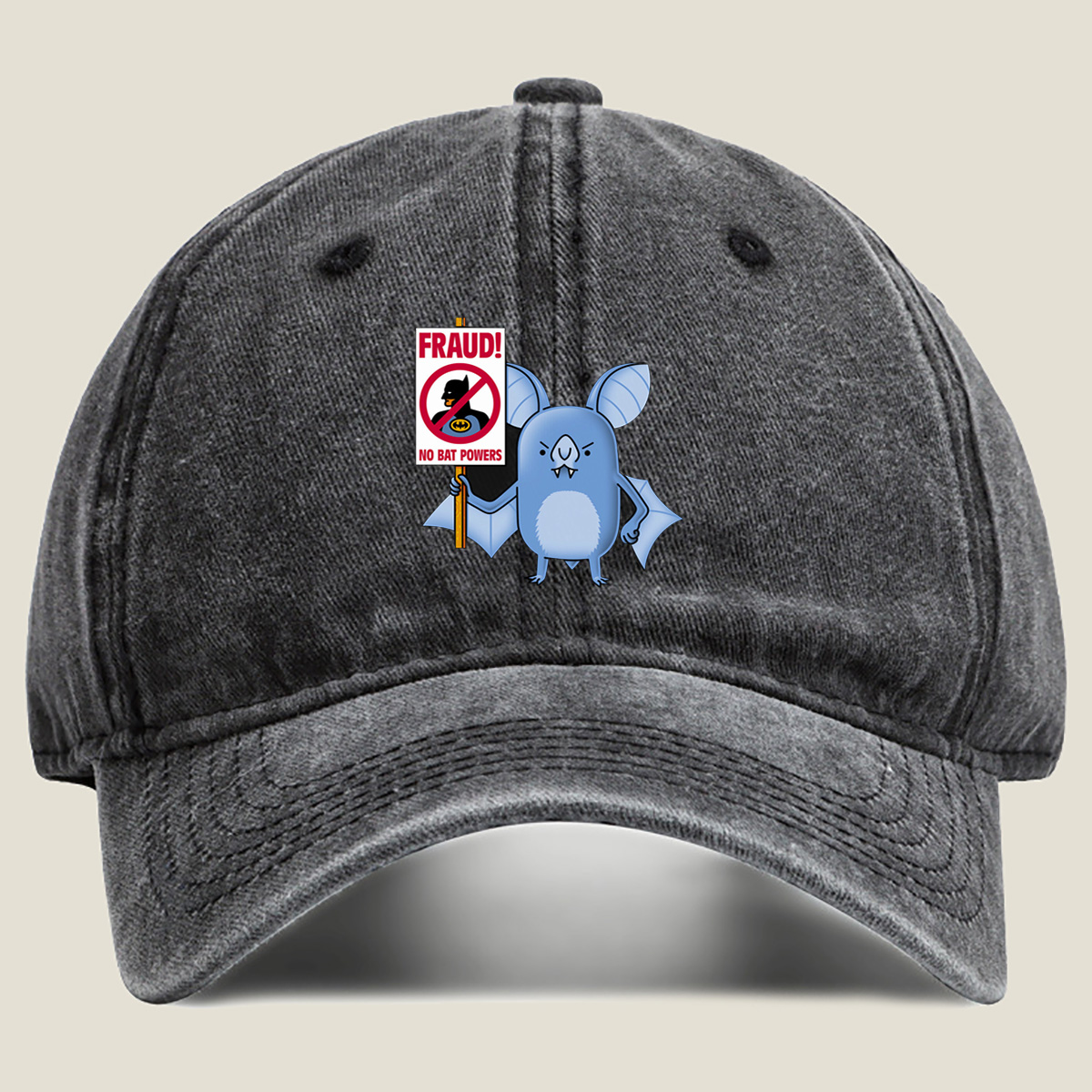 Batman and Bat Creature Protest Fraud - Washed Denim - Baseball Cap