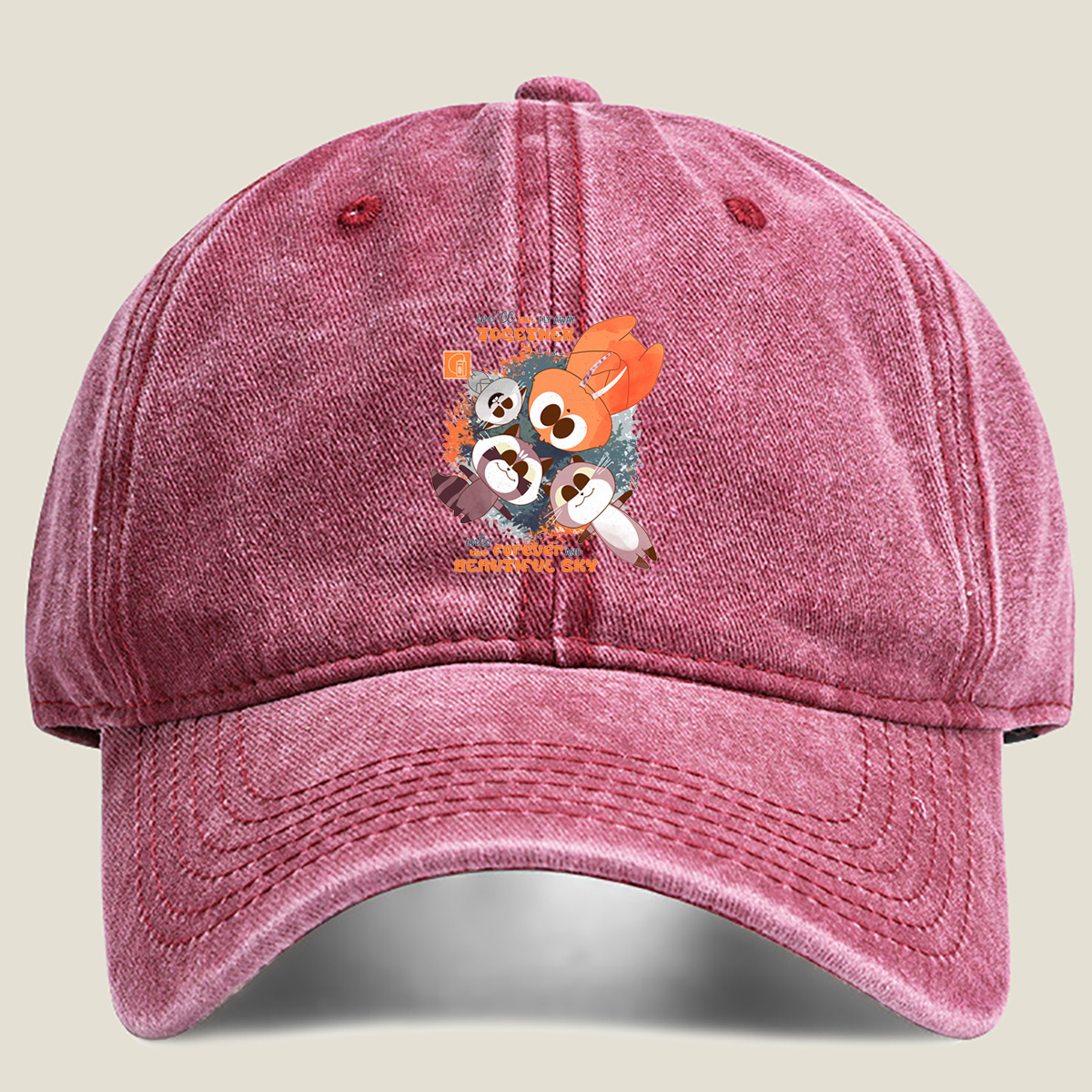 Kiff and Friends Fly Together Into the Forever Beautiful Sky - Washed Denim - Baseball Cap