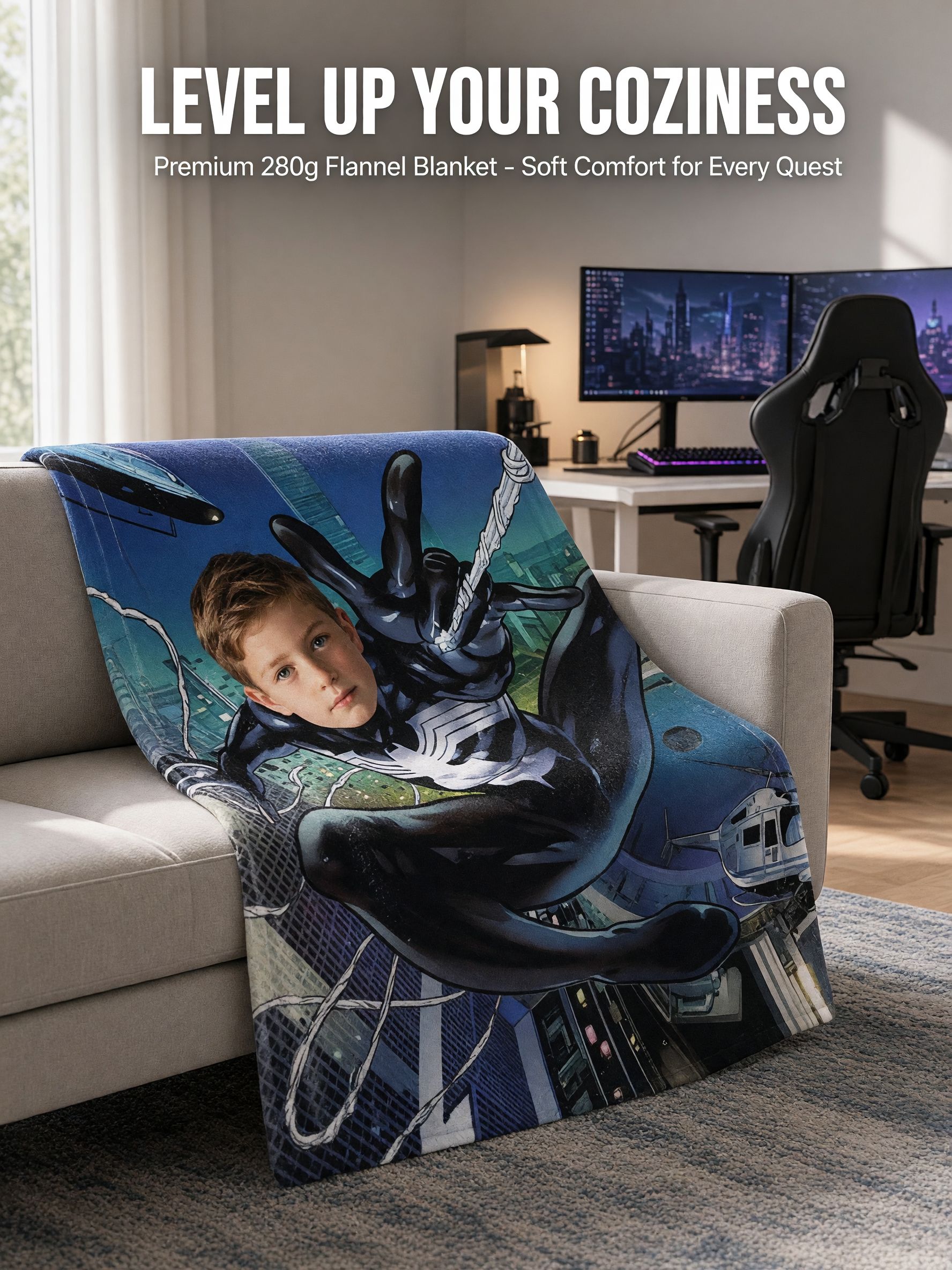 Custom Photo Superhero Blanket Soft Plush Flannel Throw Cozy Bed Fleece Cover Ideal Personalized Gift