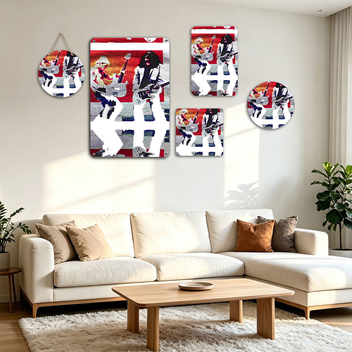 KISS Band Members Performing on Stage with Electric Guitars - painting