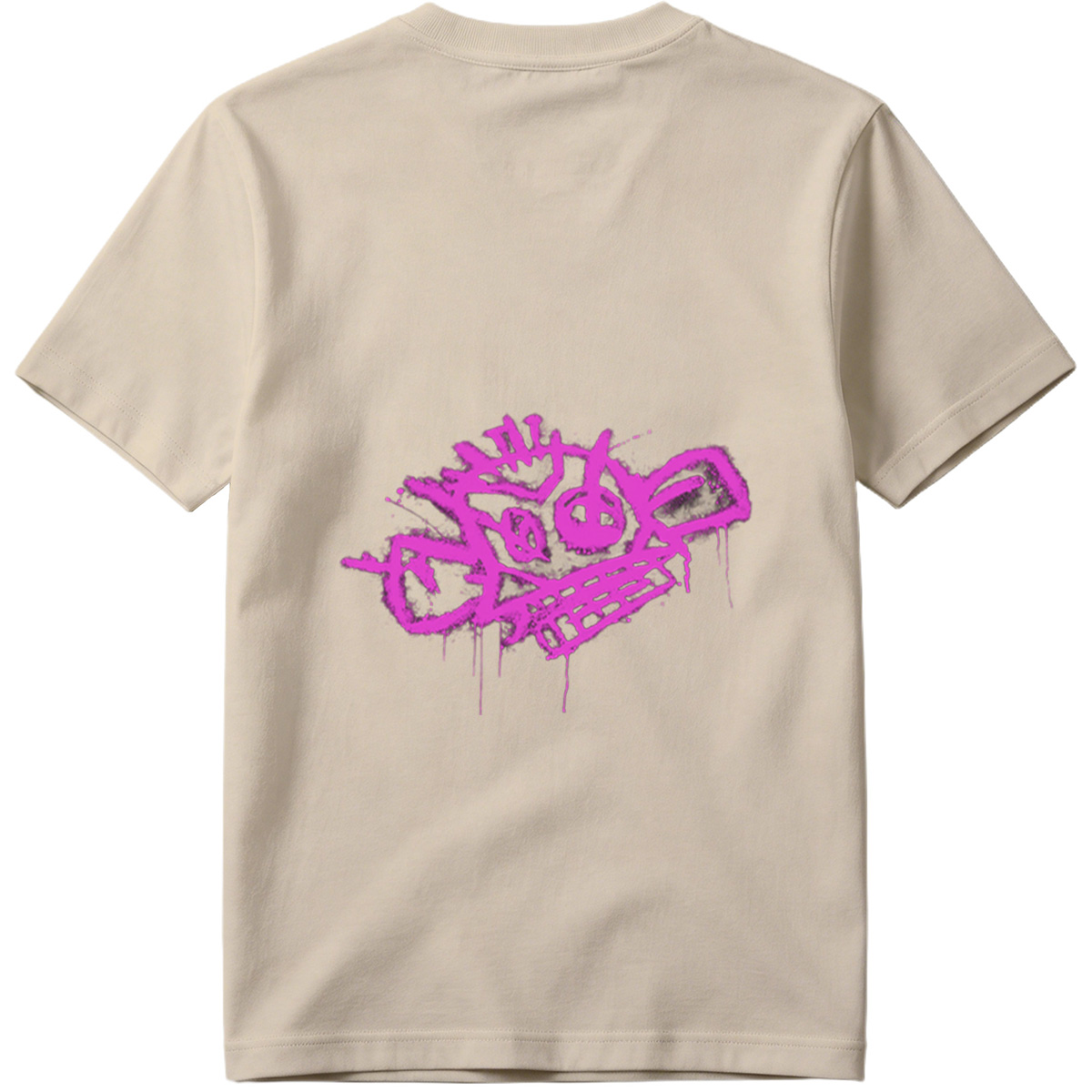 Graffiti-style pink skull with crown and crossbones on black background - Tee