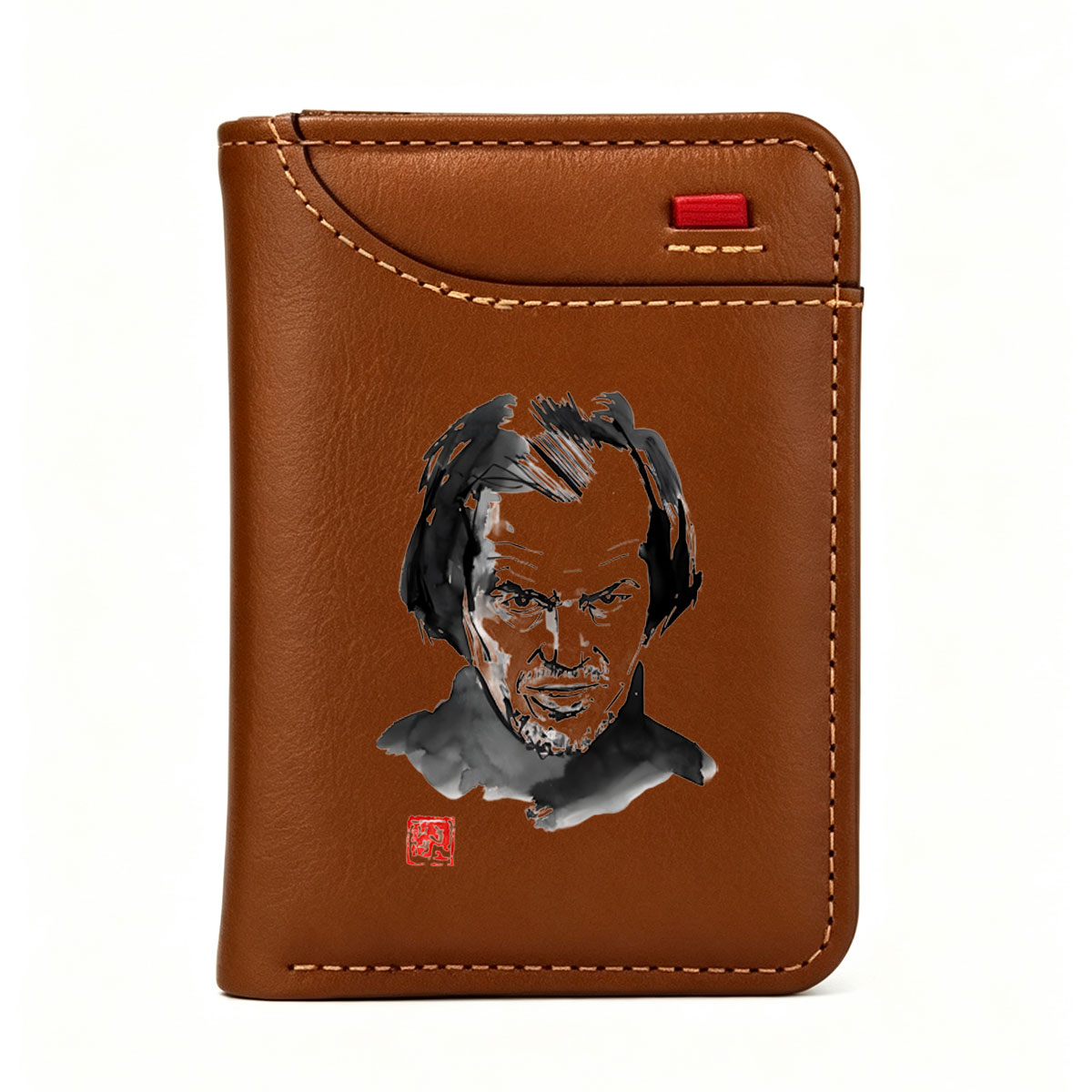 Abstract Portrait of a Man with Expressive Features and Red Seal - Vertical Style Wallet