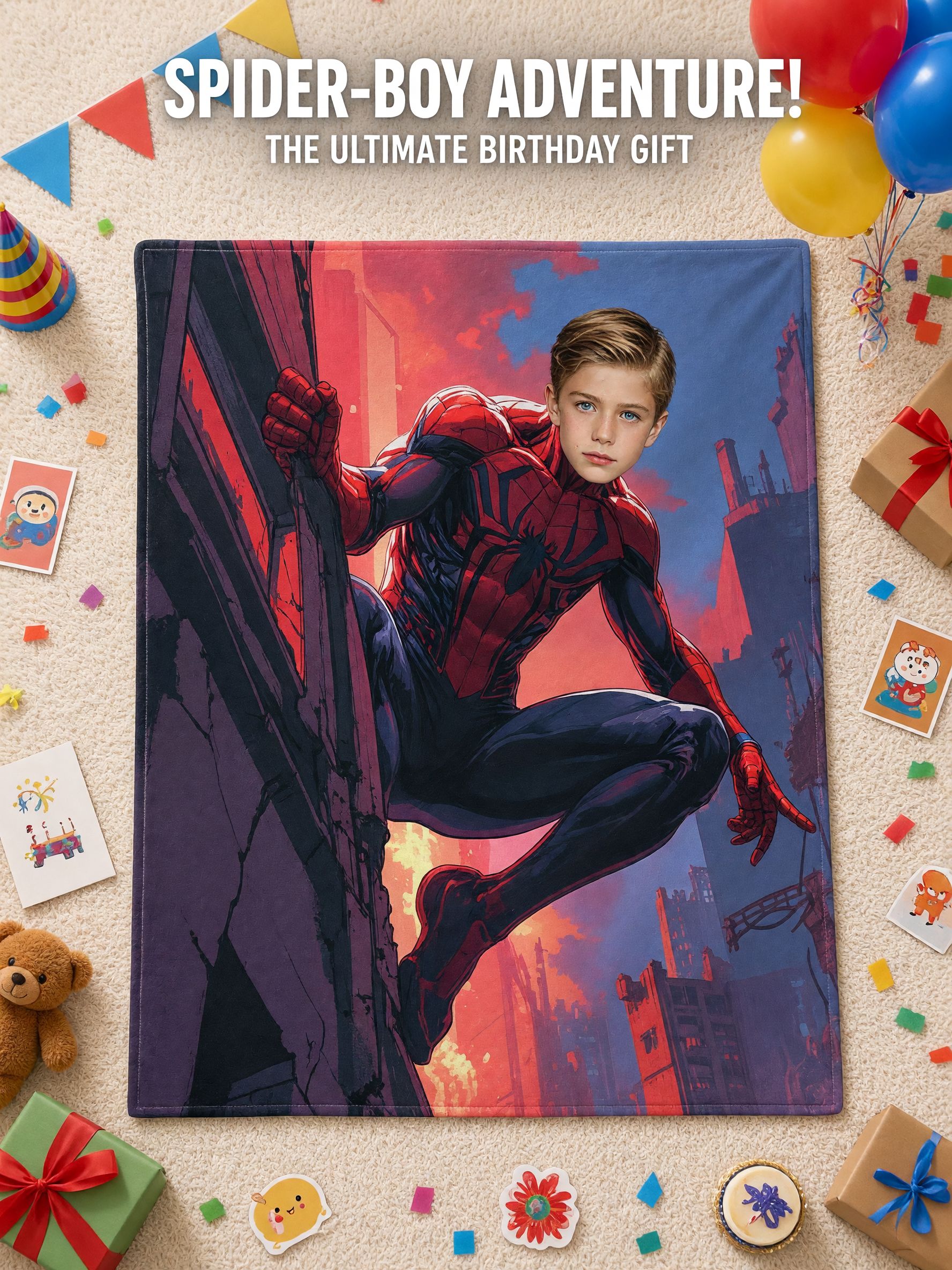 Custom Face Superhero Flannel Throw Blanket Personalized Photo Fleece Bed Cover for Kids and Adults Cozy Gift Idea