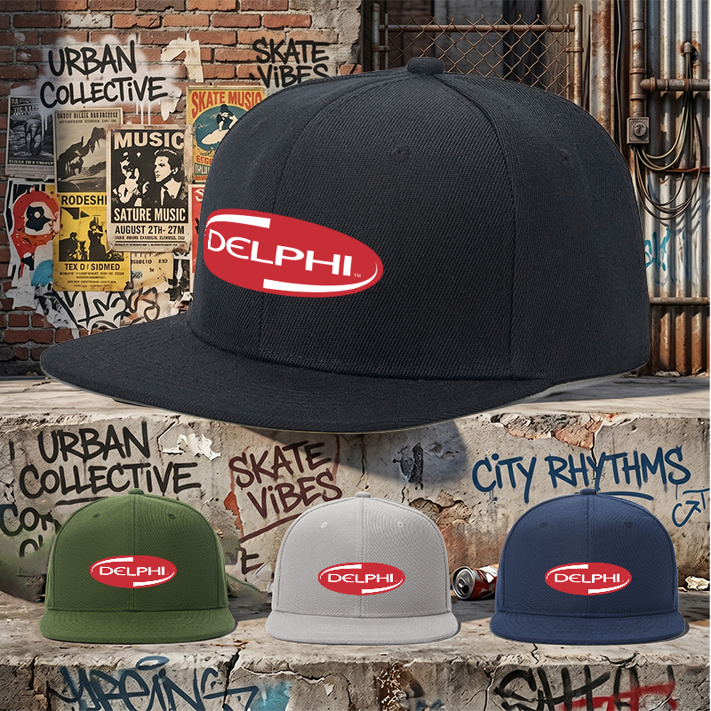 Flat Brim Baseball Cap Delphi Logo Print Streetwear Underground Skate Style for Basketball Court Skate Park Urban Lifestyle Riders Rappers Streetwear Enthusiasts