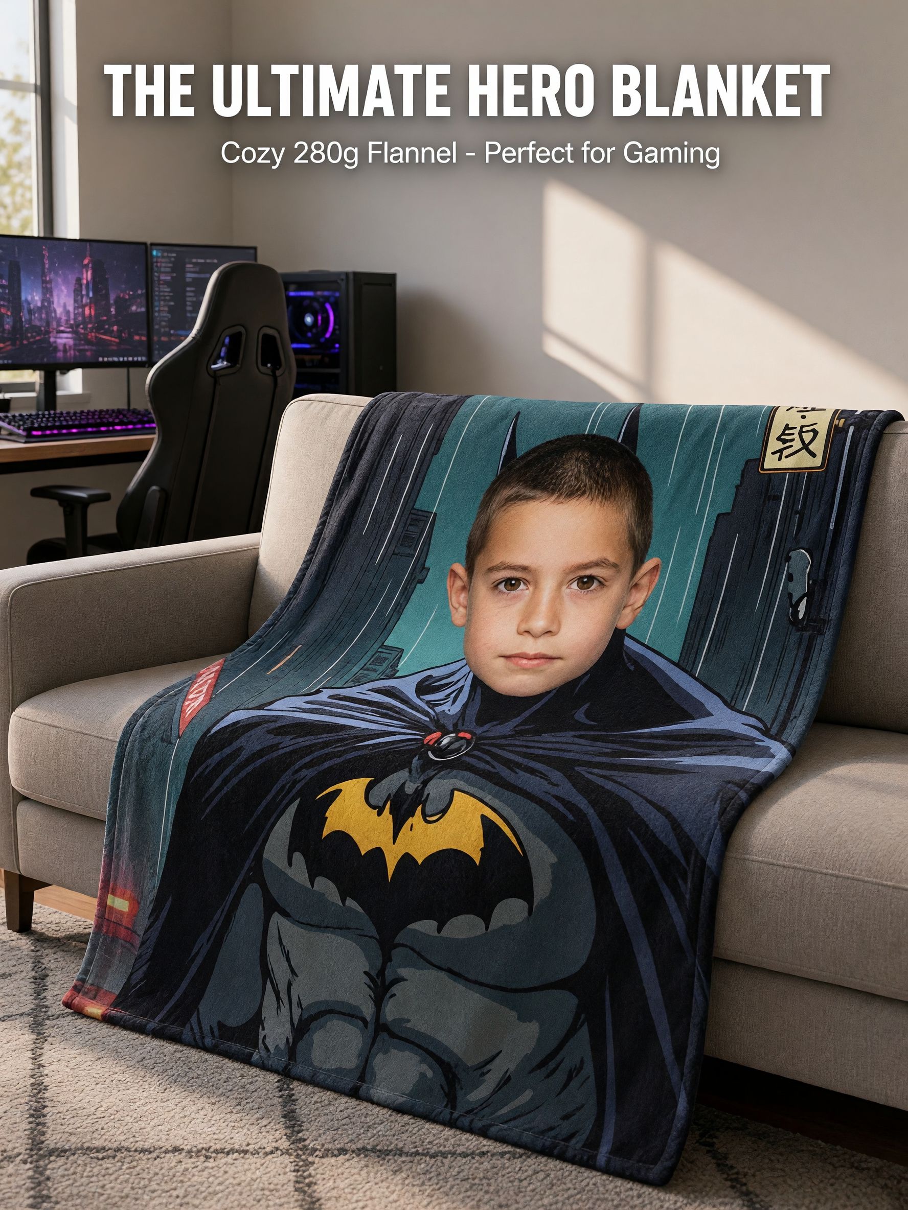 Custom Face Superhero Photo Blanket Personalized Comic Character Flannel Throw Blanket for Bed Couch Sofa Cozy Birthday