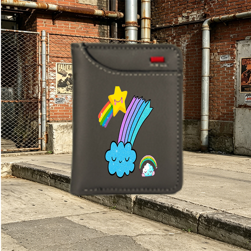 Unisex Vertical Wallet with Rainbow Star and Cloud Print, Cute Glitter Design for Daily Use, Perfect for Students and Young Adults Seeking Fun and Stylish Accessories