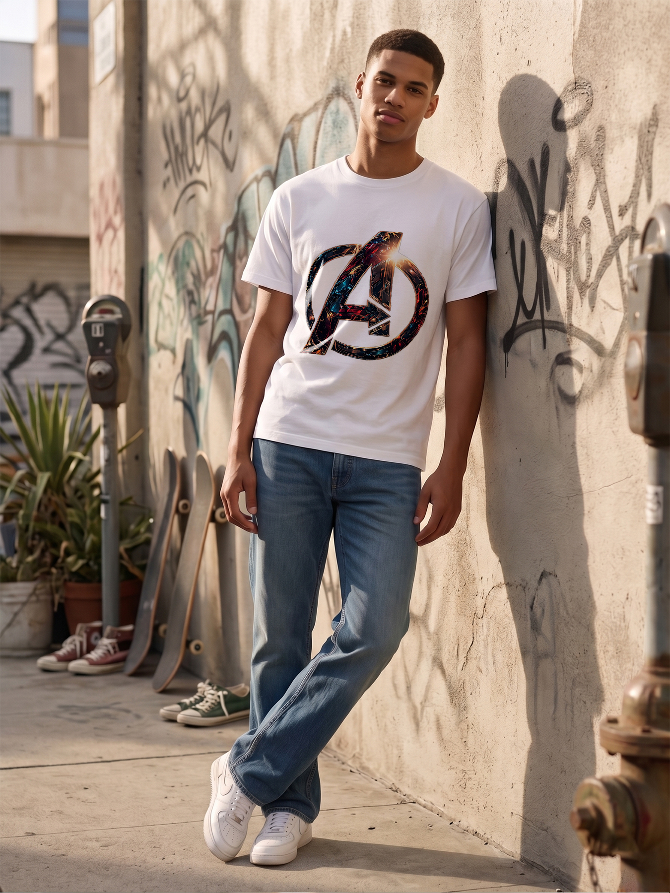 Men's Printed T-Shirt Avengers Logo Design Casual Round Neck Summer Lightweight Breathable Short Sleeve T-Shirt for Fans and Everyday Wear, Perfect for Casual Outings, Parties, and Superhero Enthusiasts