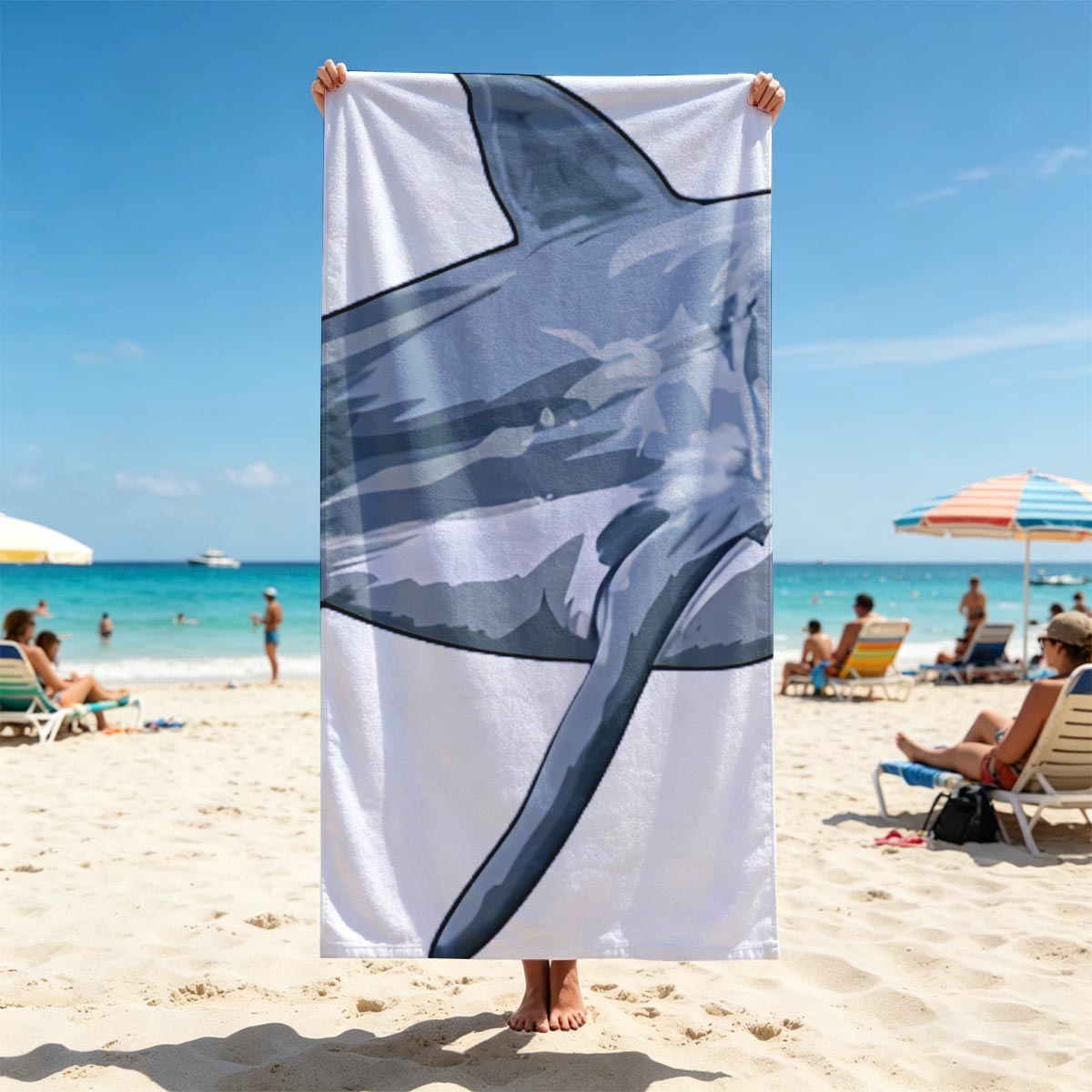 Pirate Shark with Eyepatch and Pipe - Beach towels