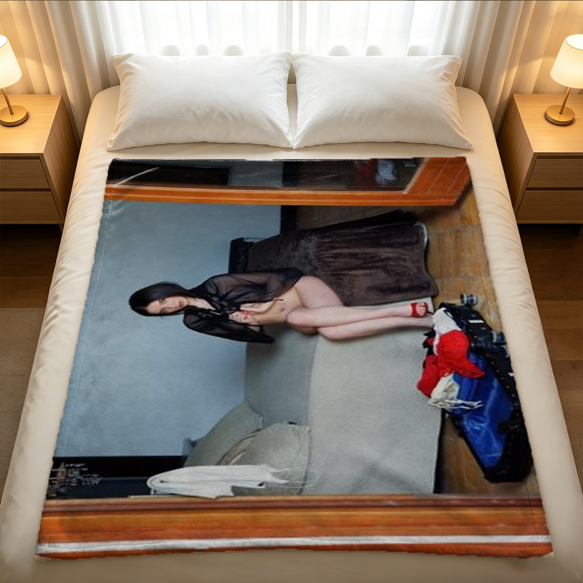 Genshin Impact Ganyu Cosplay Nude with Red Chinese New Year Decorations - Blanket