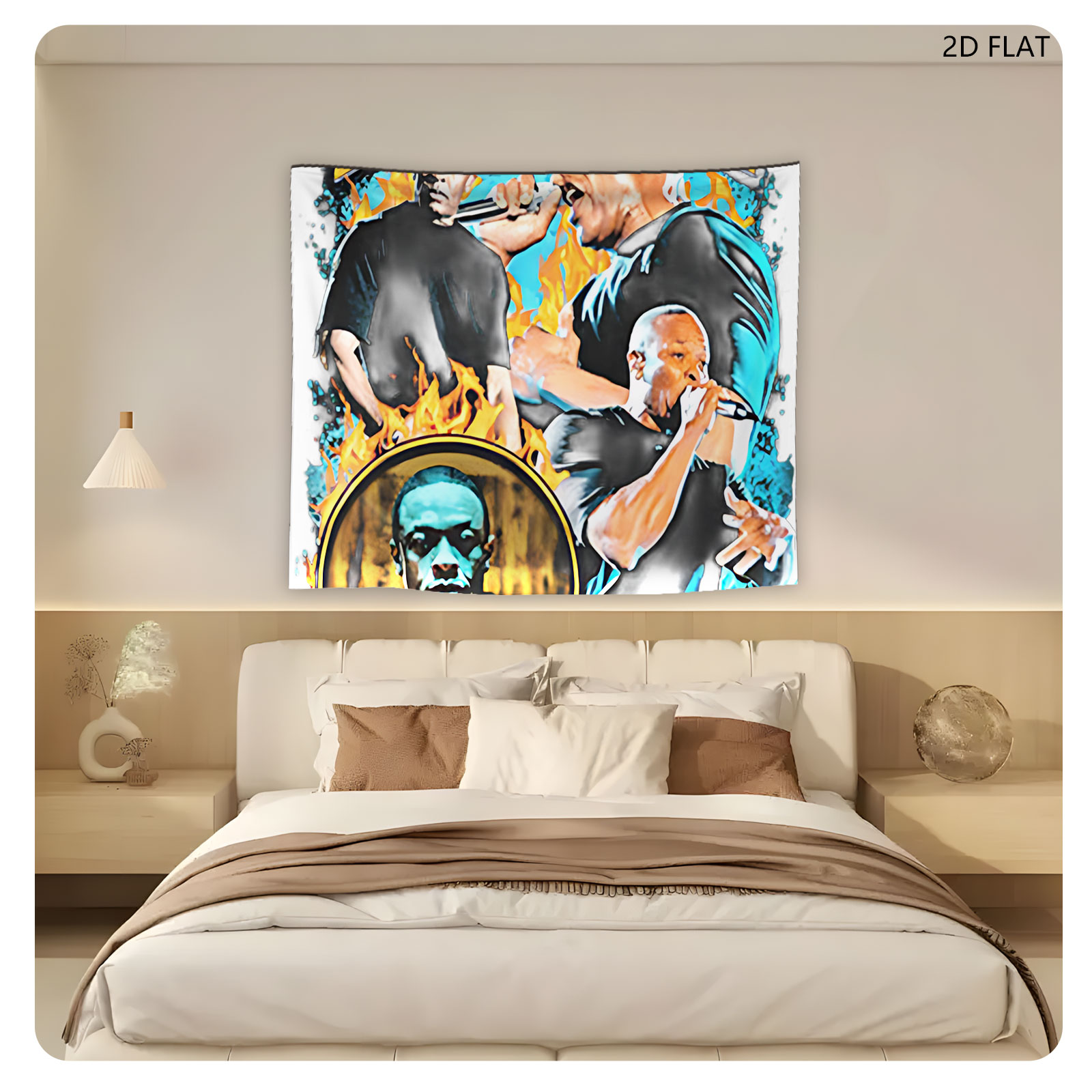 Dr. Dre: Andre Romelle Young in Action with Flames and Intense Performance - Tapestry