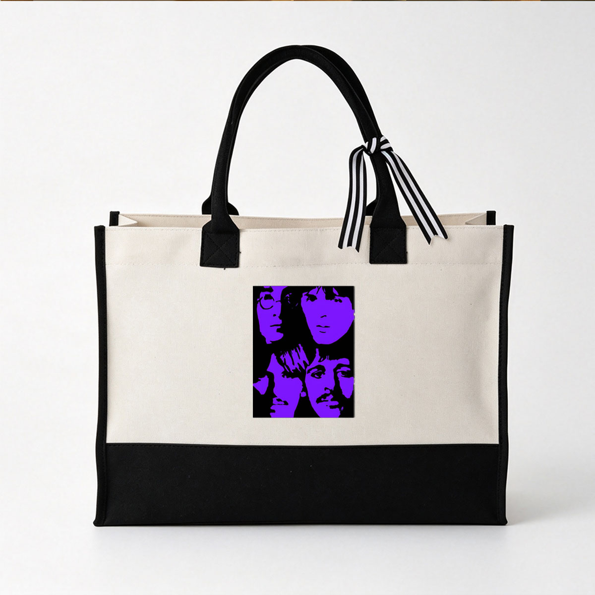 The Beatles in Purple Silhouette Portrait - Canvas patchwork gift tote bag