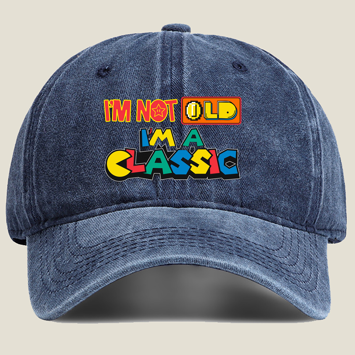 I'm Not Old, I'm a Classic - Retro Gaming Style Design - Washed Denim - Baseball Cap