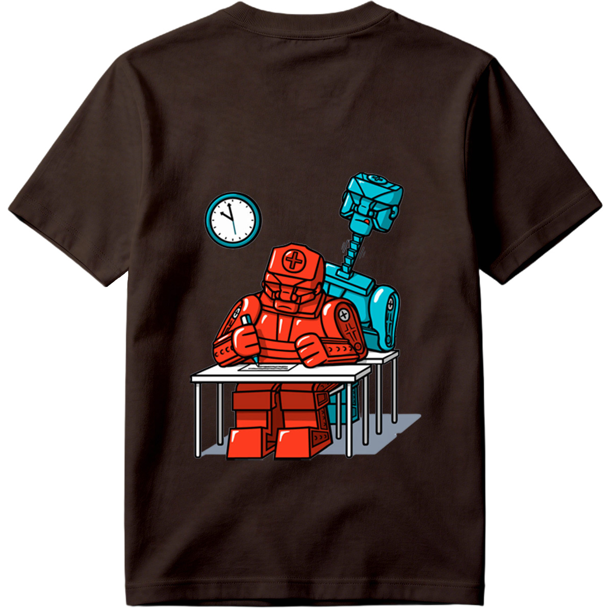 Red Robot Medic Studying at Desk - Tee