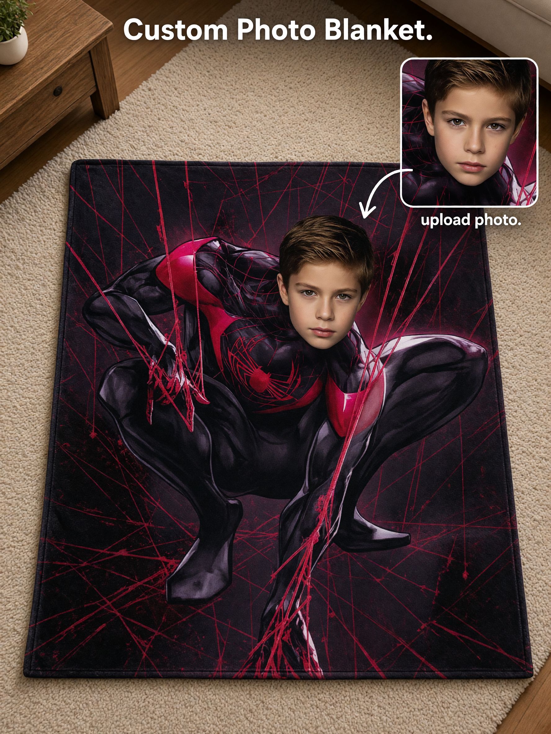 Custom Face Superhero Flannel Blanket, Personalized Photo Throw for Kids, Cozy Soft Plush Bed and Couch Fleece Cover