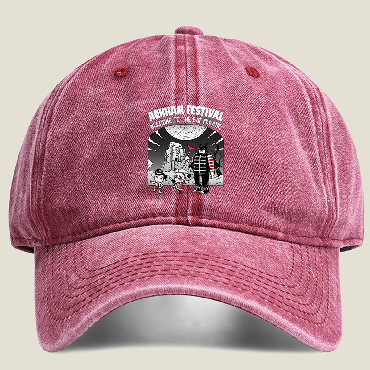 Arkham Festival: Batman, Harley Quinn, and The Joker in the Bat Parade - Washed Denim - Baseball Cap