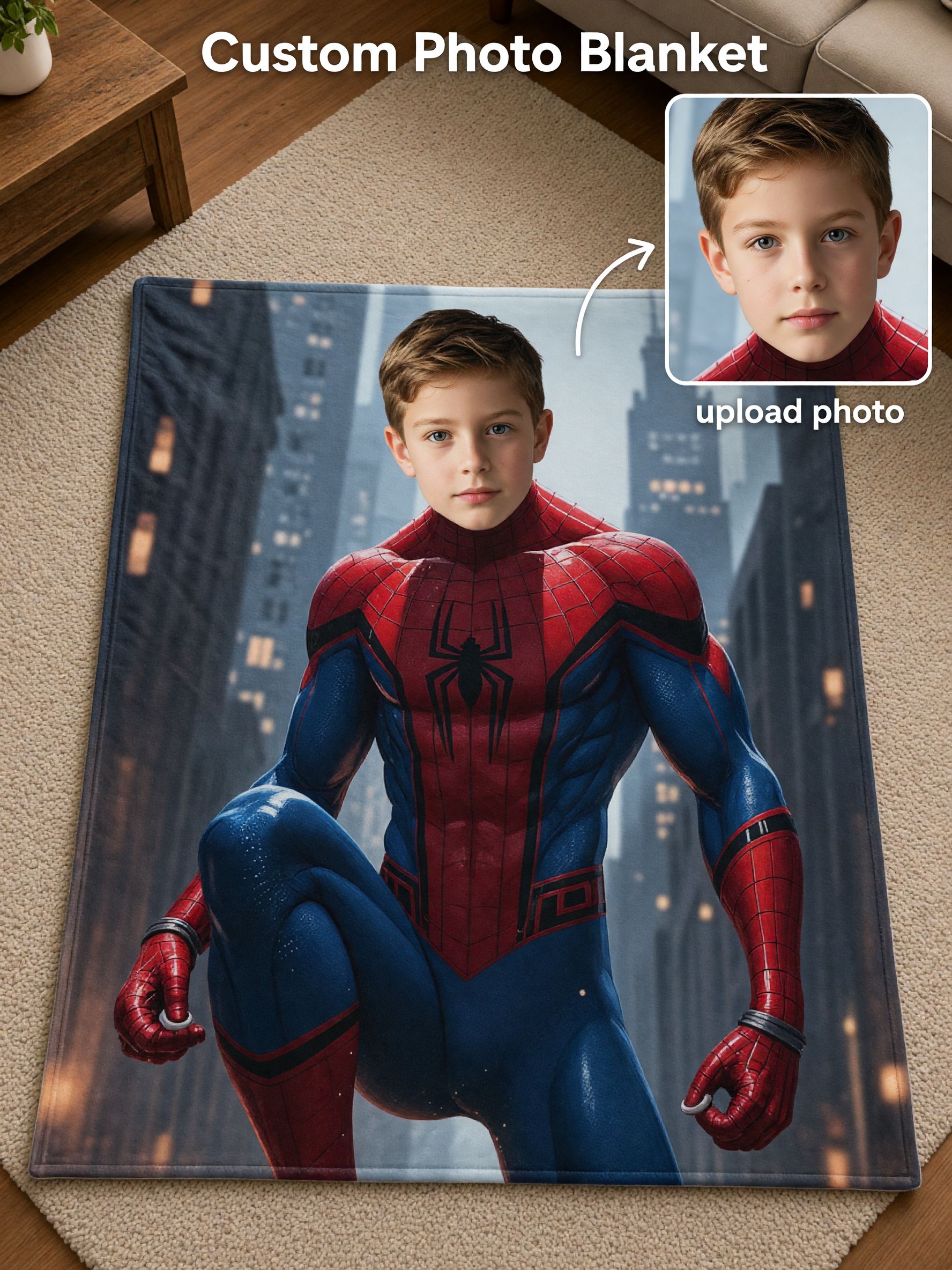 Custom Photo Face Blanket Personalized Superhero Flannel Throw Ultra Soft Fleece Bed Couch Quilt Ideal Gift