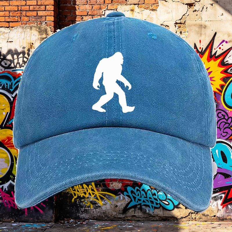 Men's Bigfoot Print Washed Cotton Cap Casual Round Brim Summer Lightweight Hat for Outdoor Adventures and Urban Streetwear Fans