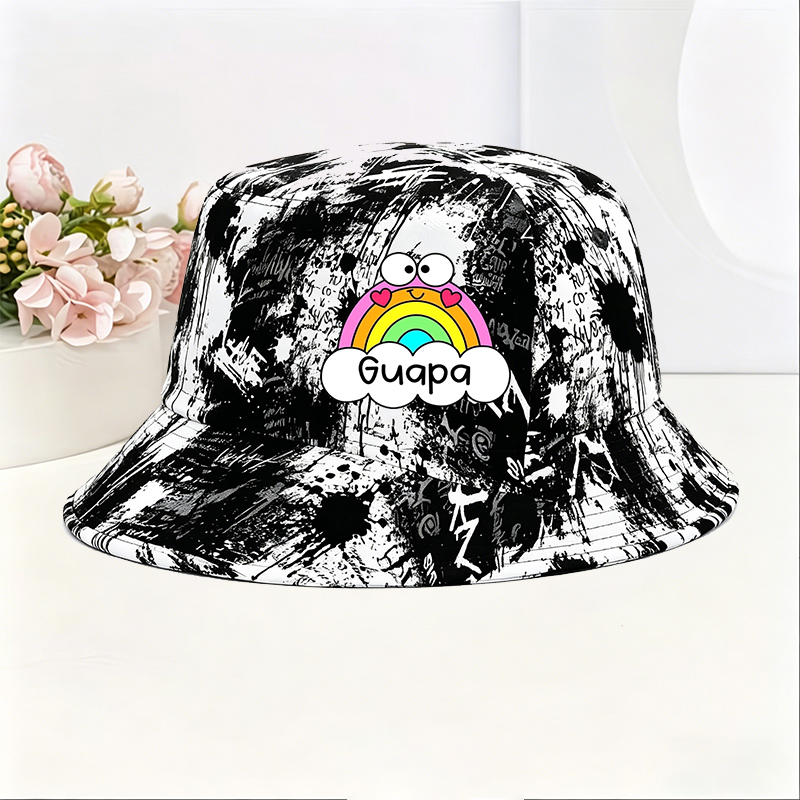 Unisex Classic Graffiti Bucket Hat with Rainbow Heart Eyes Design and 
