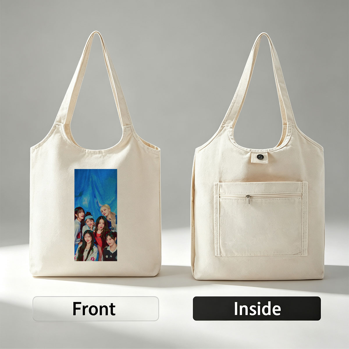 IVE Group Photo with Blue Background and Casual Outfits - Canvas shoulder bags/