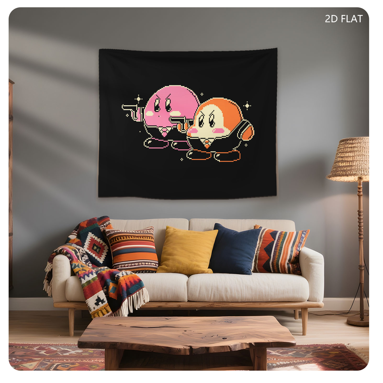 Kirby and Waddle Dee in Pixel Art Style - Tapestry