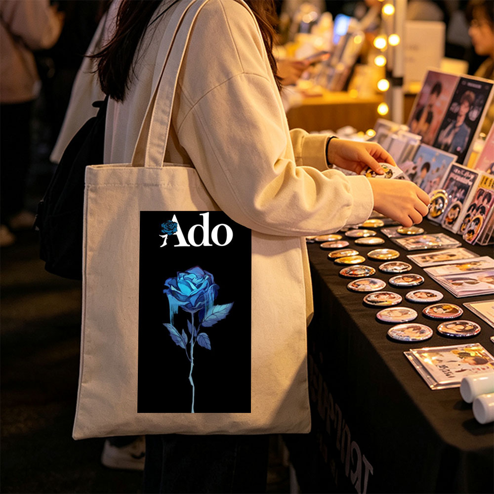 Ado Blue Rose on Black Background - Canvas tote bags
