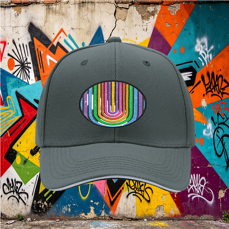 Unisex Classic Sandwich Hat with Glitter Rainbow Arc Print - Stylish Sun Protection Cap for Outdoor Activities, Perfect for Fashion-Loving Adults and Urban Explorers