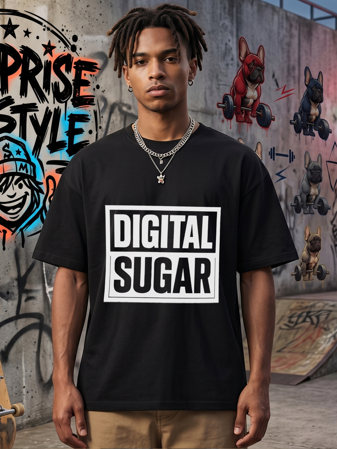 Men's Digital Sugar Print T-Shirt Graphic Text Design Casual Round Neck Summer Lightweight Breathable Short Sleeve Tee for Everyday Wear and Urban Street Style Adults