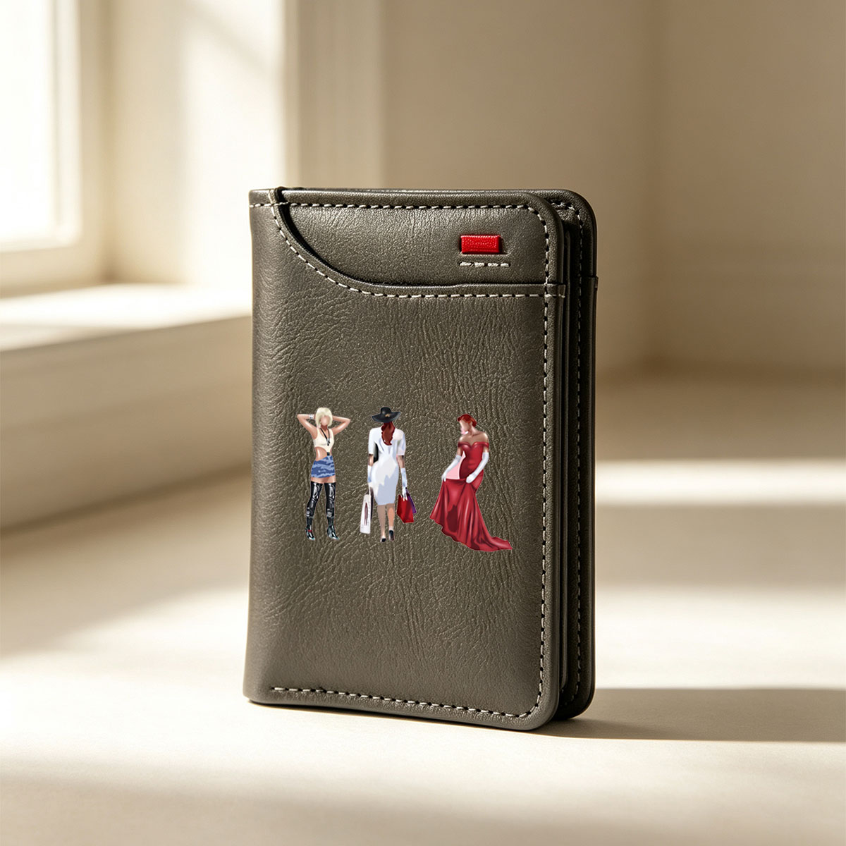 Three Stylized Women in Distinct Outfits: Casual, Elegant, and Formal Fashion - Vertical Style Wallet