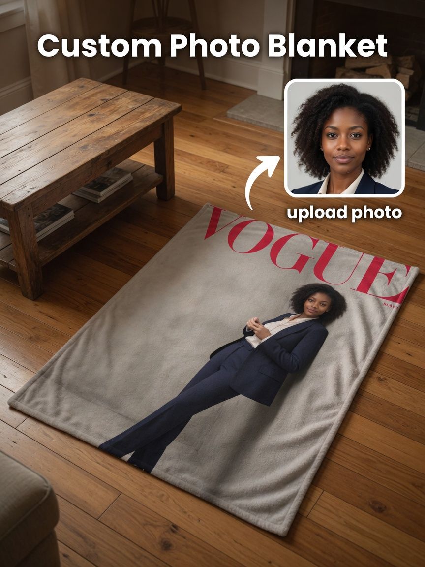 Custom Photo Blanket Personalized Magazine Cover Flannel Fleece Throw Cozy Bed Couch Cover Ideal Keepsake Gift