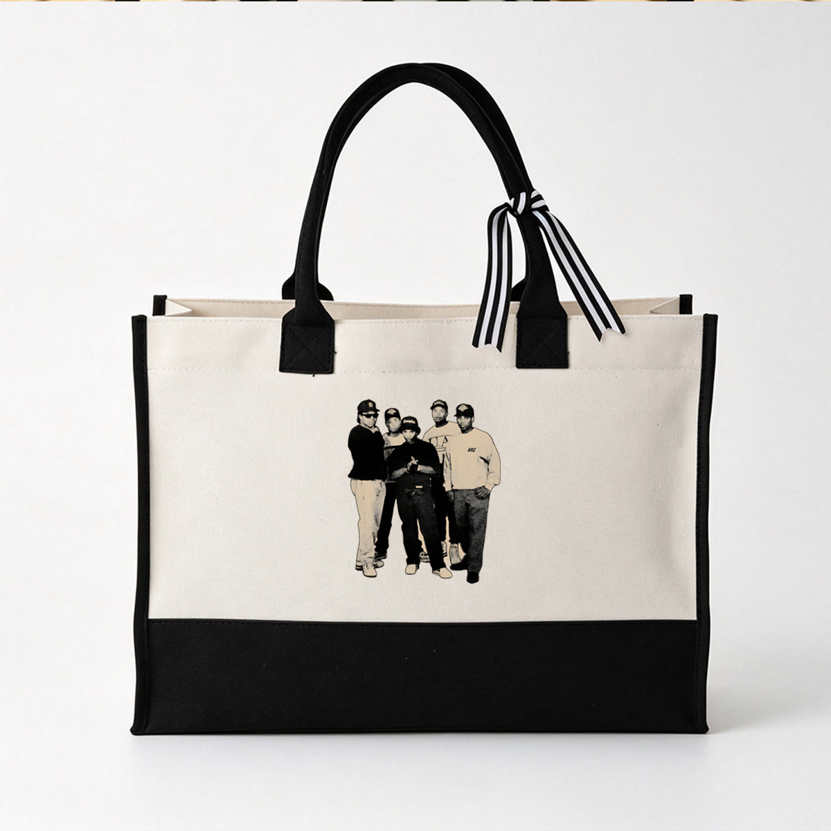 N.W.A. Members in Classic Hip-Hop Attire - Canvas patchwork gift tote bag
