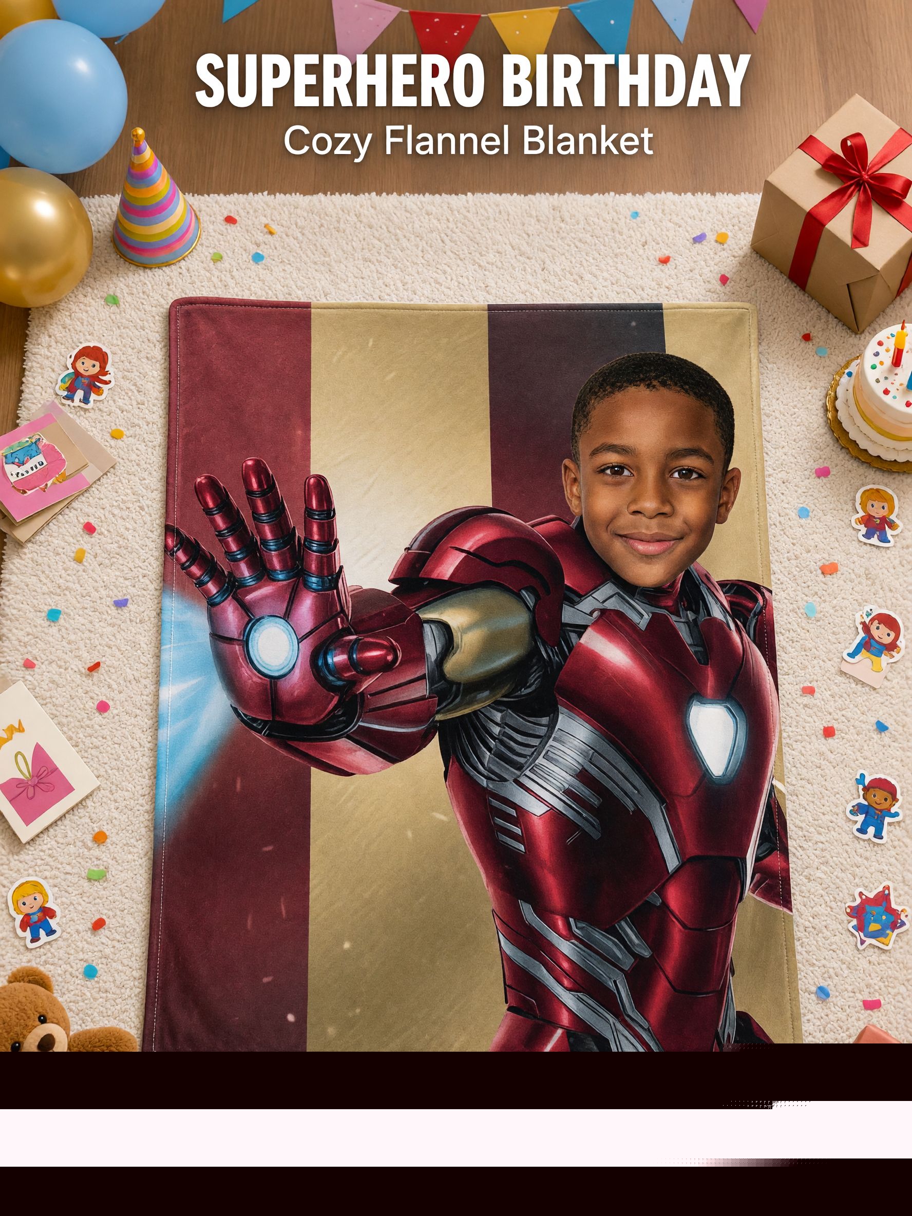 Custom Face Superhero Flannel Blanket Personalized Photo Throw Cozy Plush Fleece Bedding for Kids and Hero Fans
