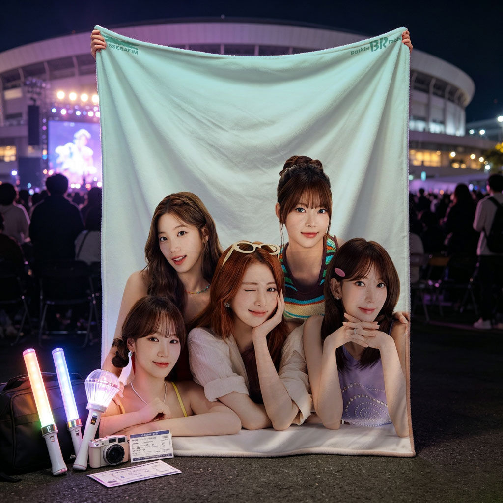 LE SSERAFIM Summer Beach Vibes Group Photo with Pastel Background and Stylish Outfits - Blankets