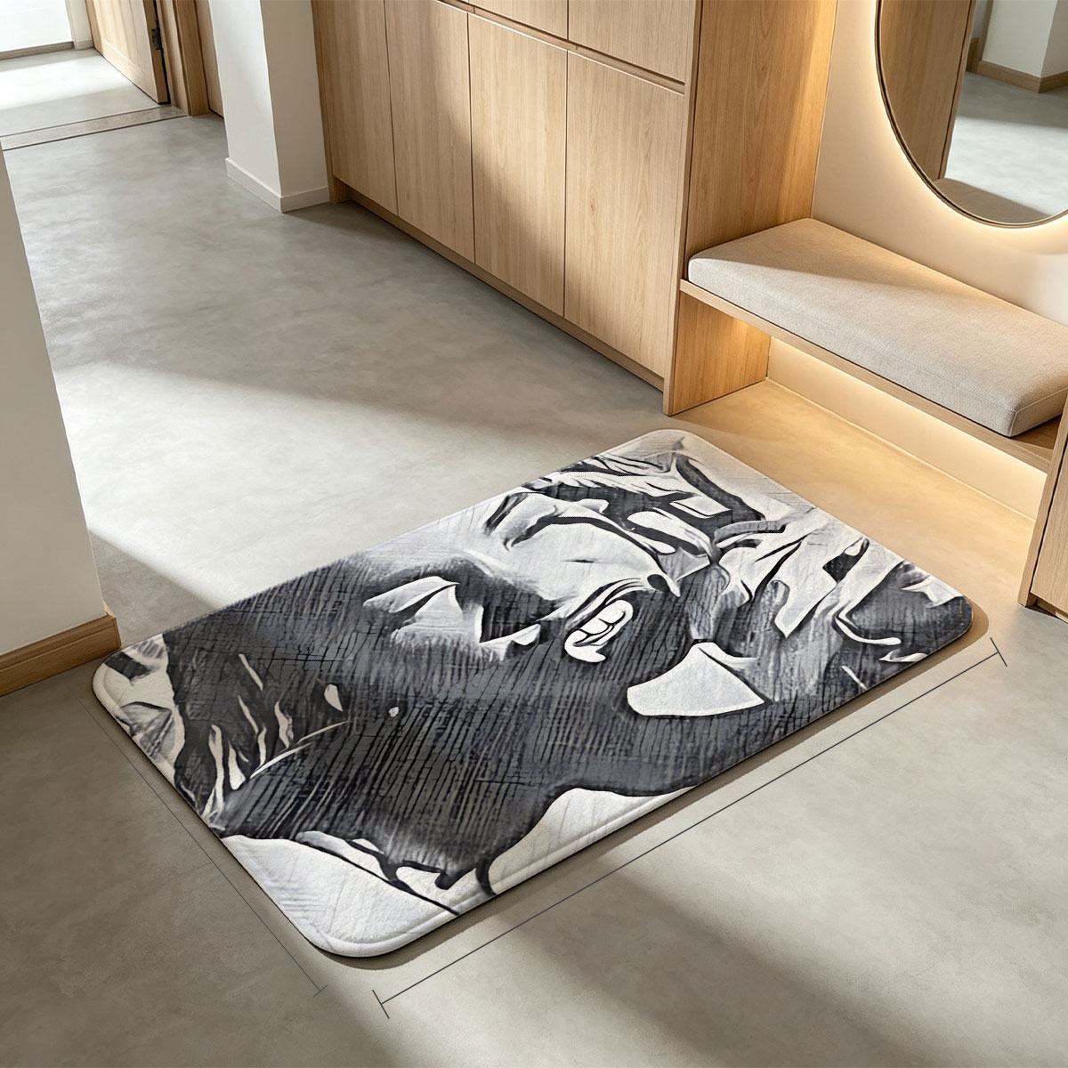 Woman Laughing with Braided Hair and Headphones - Flannel floor mat