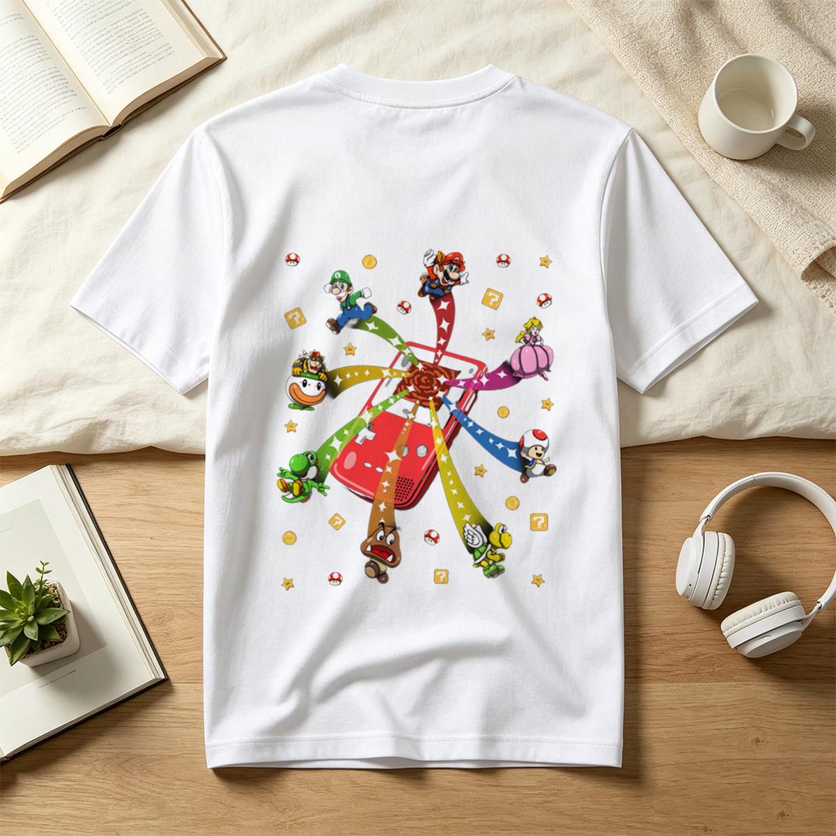 Super Mario Characters Bursting from a Game Console - Tee