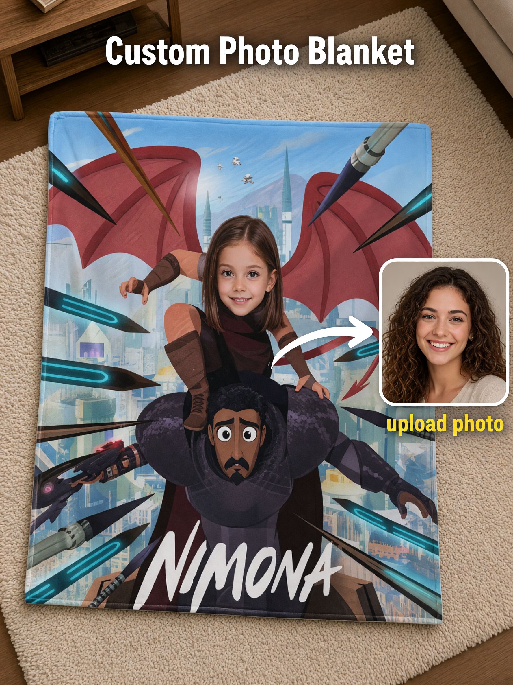 Custom Face Photo Blanket Personalized Hero Character Flannel Fleece Throw Ultra Soft Couch Bed Keepsake Gift