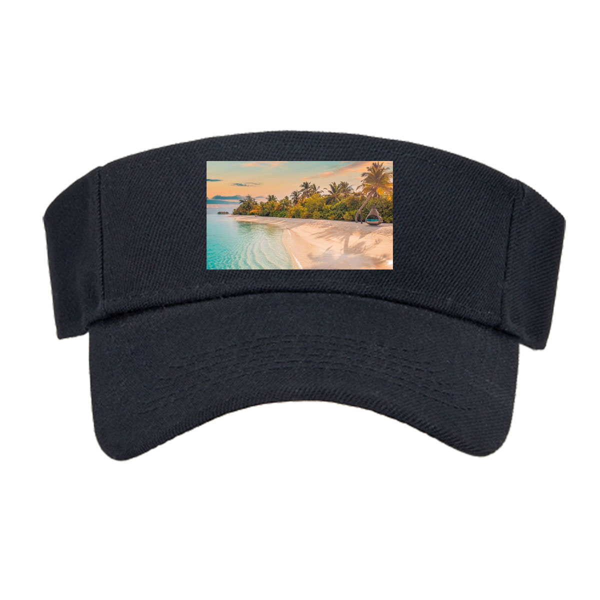 Tropical beach with crystal clear water and palm trees at sunset -  Visor cap